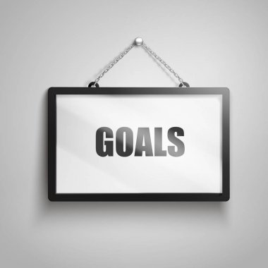 işareti, 3d illüstrasyon izole gri arka plan asılı üzerinde gol metin