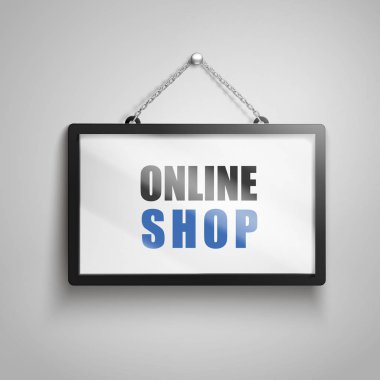 işareti, 3d illüstrasyon izole gri arka plan asılı üzerinde online alışveriş metin