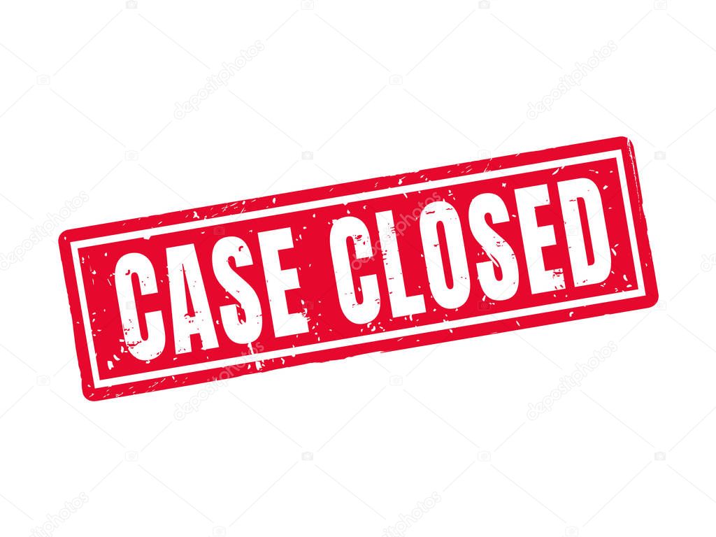 case closed in red stamp style, white background