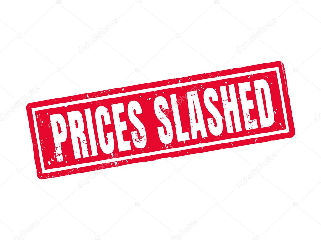 prices slashed in red stamp style, white background