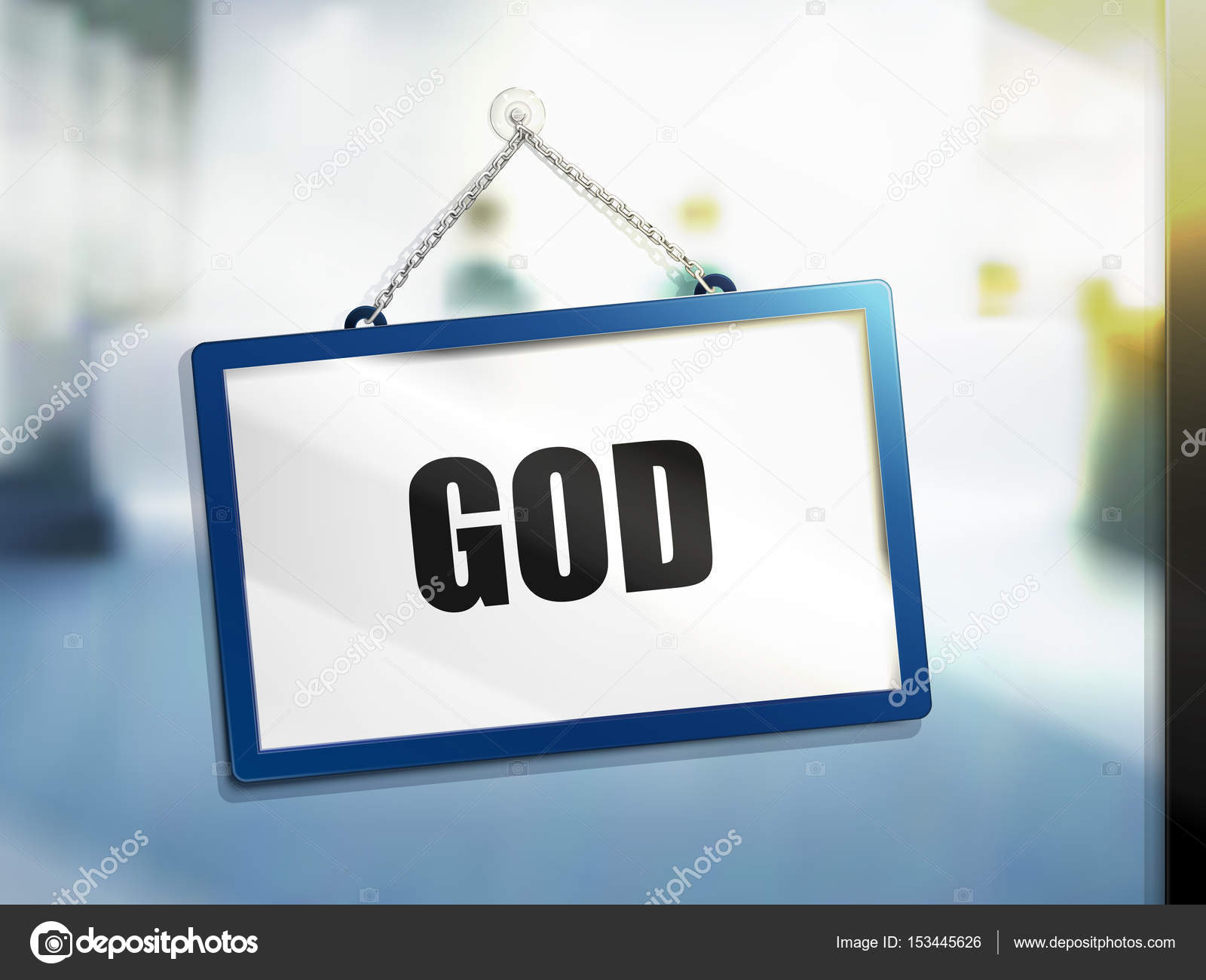 God Text Hanging Sign Isolated Bright Blur Background Illustration ...