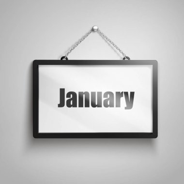 İşareti, 3d illüstrasyon izole gri arka plan asılı üzerinde Ocak metin