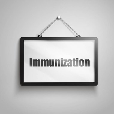 işareti, 3d illüstrasyon izole gri arka plan asılı üzerinde bağışıklama metin