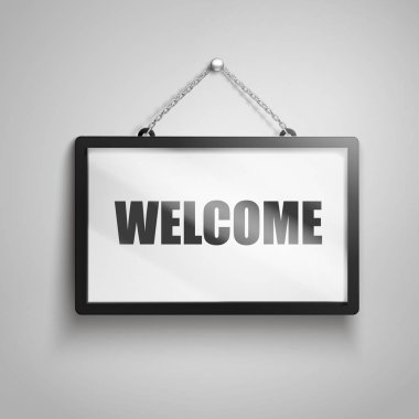 işareti, 3d illüstrasyon izole gri arka plan asılı üzerinde hoş geldiniz metni