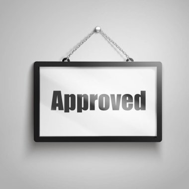 işareti, 3d illüstrasyon izole gri arka plan asılı üzerinde onaylanmış metin