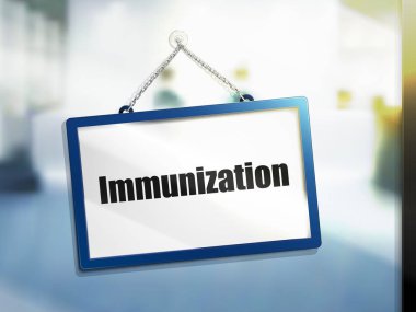 bağışıklama metin parlak izole işareti, asılı üzerinde bulanıklık arka plan, 3d çizim