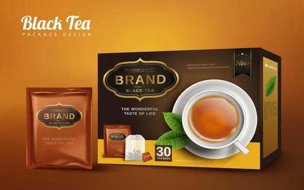 Conception du paquet de thé noir — Image vectorielle