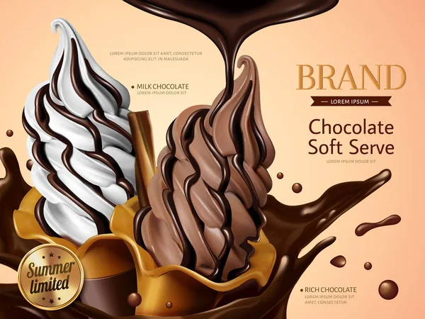 Leite e chocolate soft serve —  Vetores de Stock