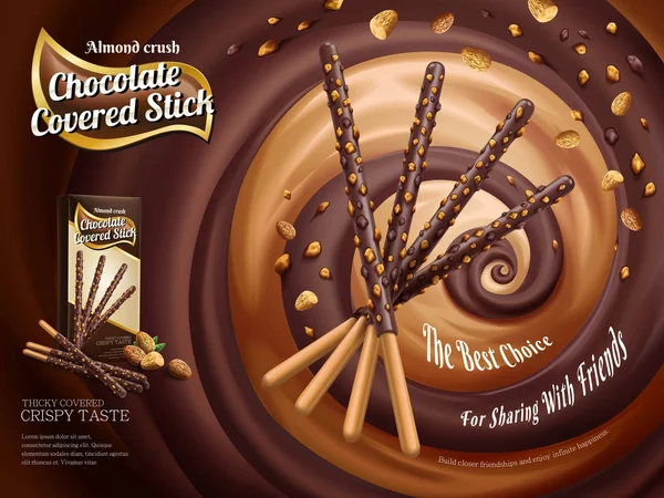 Chocolade overdekte stick advertenties — Stockvector