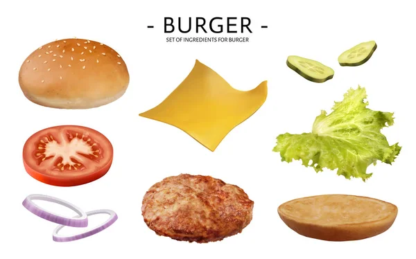 Juego de ingredientes para hamburguesas — Vector de stock