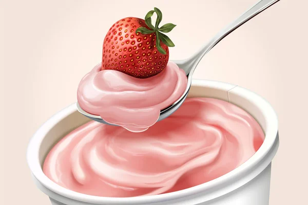 Närbild titt på strawberry yoghurt — Stock vektor