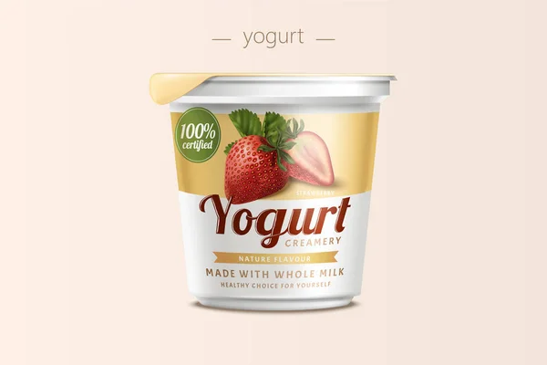 Conception du paquet de yaourt aux fraises — Image vectorielle