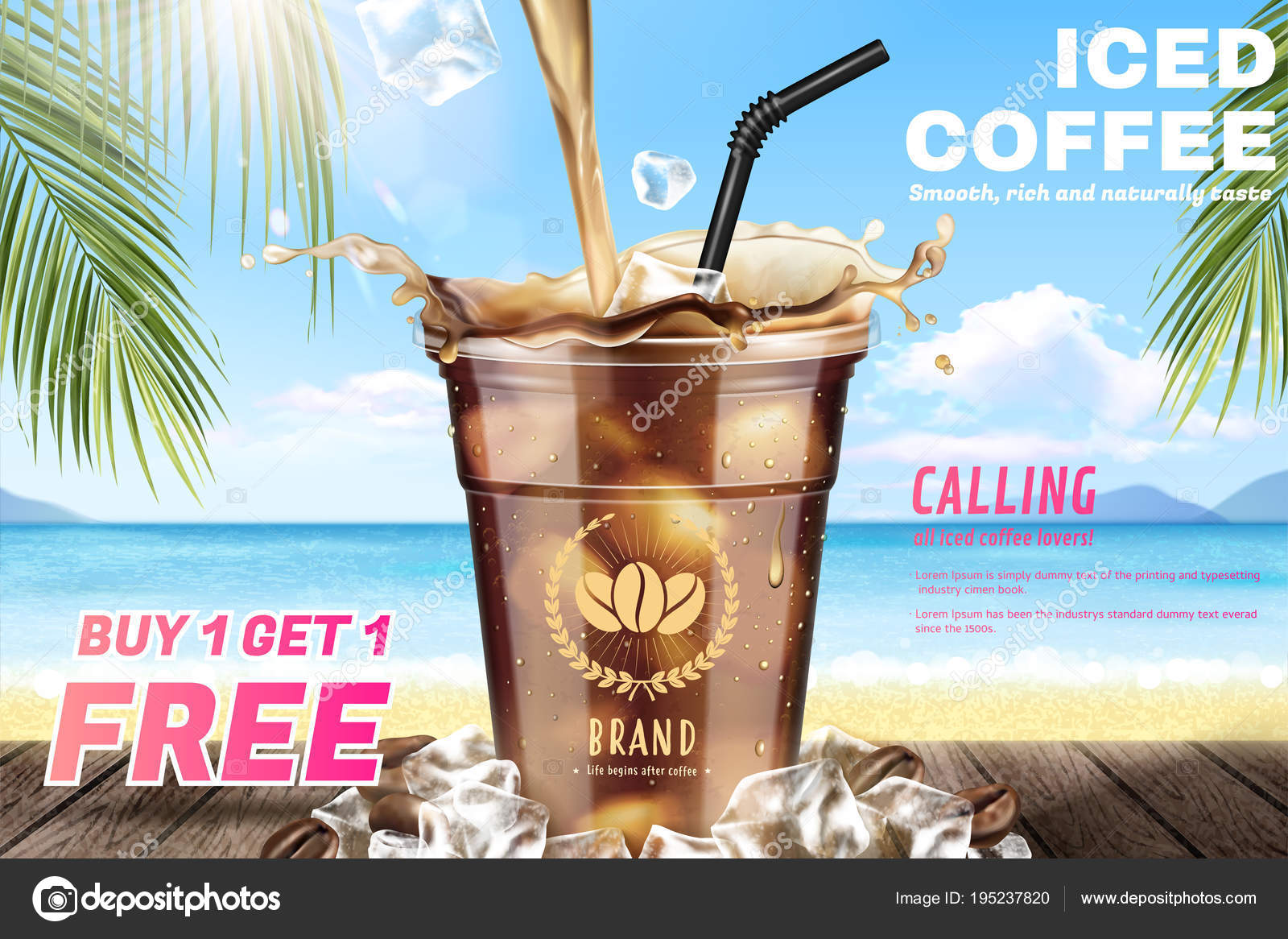 Download Iced Coffee Commercial Vector Image By C Hstrongart Vector Stock 195237820