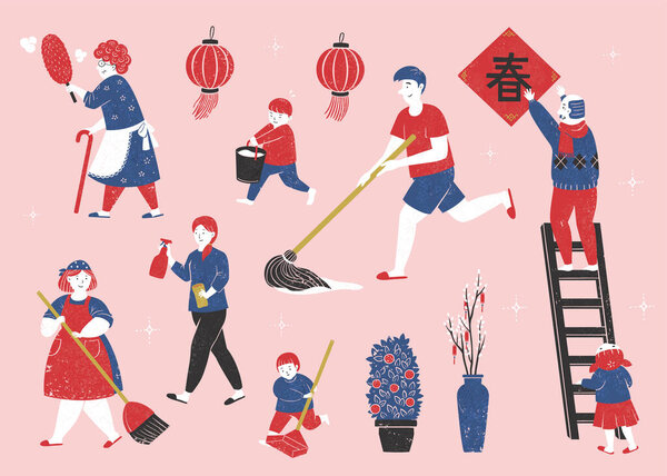 Family doing household chores