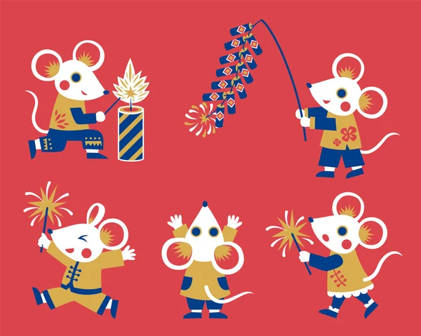 Flat style new year mice character — 스톡 벡터