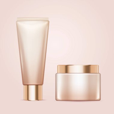 Açık pembe zemin üzerinde izole edilmiş boş kozmetik kabı, 3D illüstrasyon