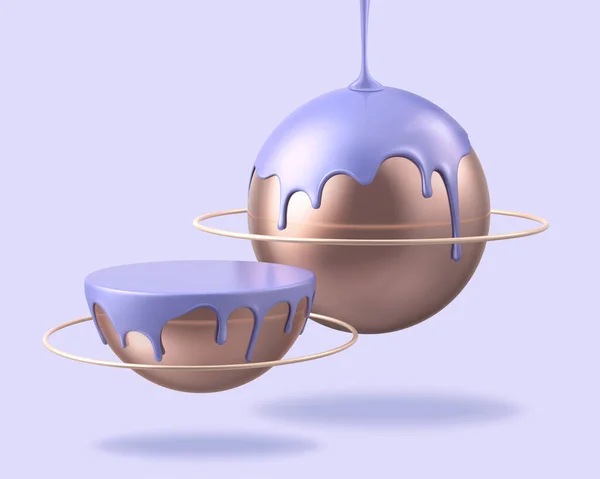 Mooie Illustratie Bronzen Planeet Met Paars Paarse Vloeistof Druipt Het — Stockvector