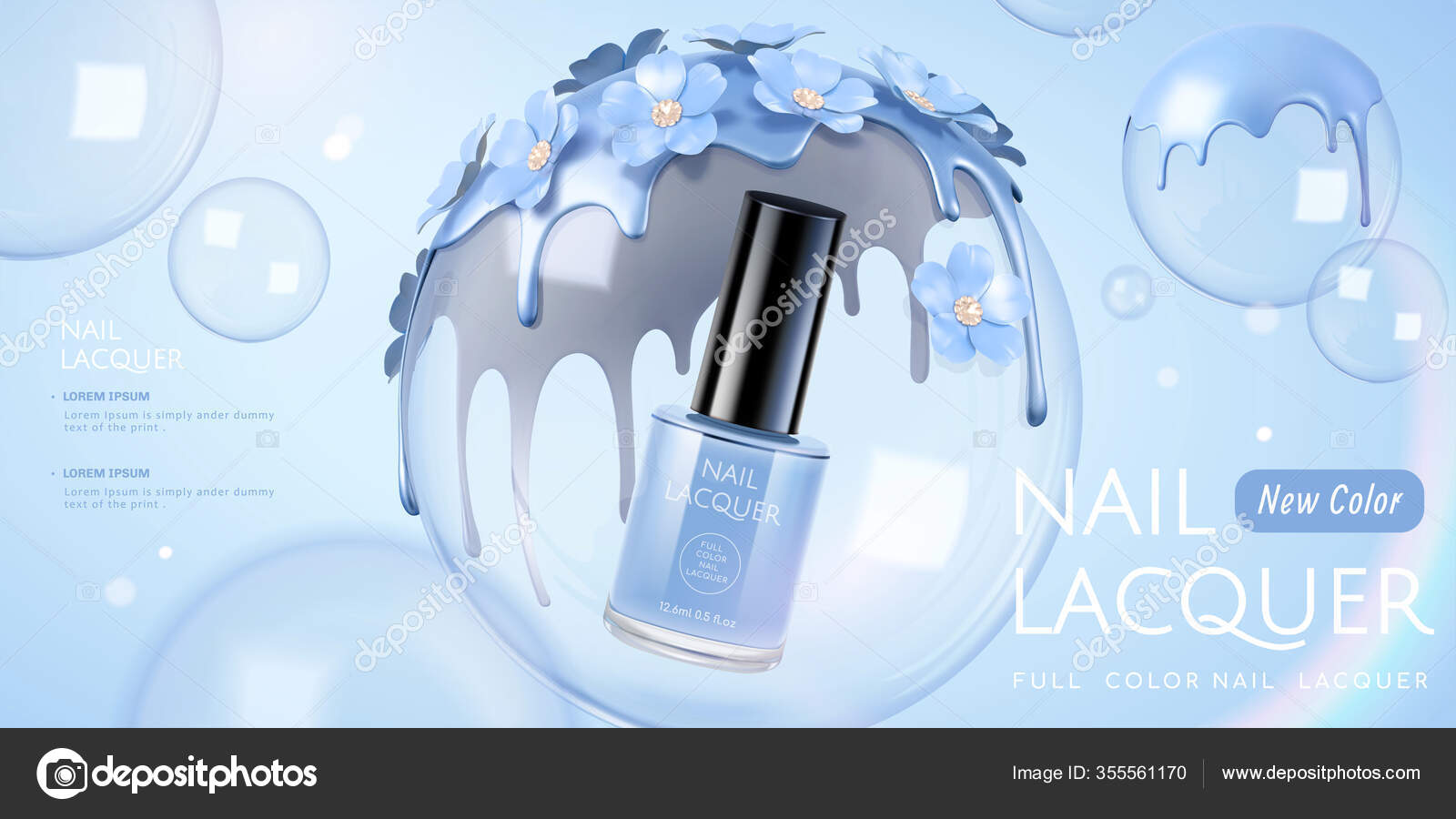 Light Violet Tone Nail Lacquer Floating Transparent Bubbles Flowers Liquid Stock Vector Image By C Hstrongart