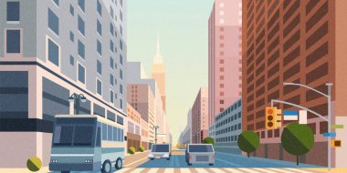 New York şehri Manhattan sokak sahnesi düz stil