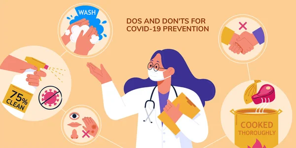 Médico Profesional Que Demencia Dos Evitar Transmisión Coronavirus Durante Pandemia — Vector de stock