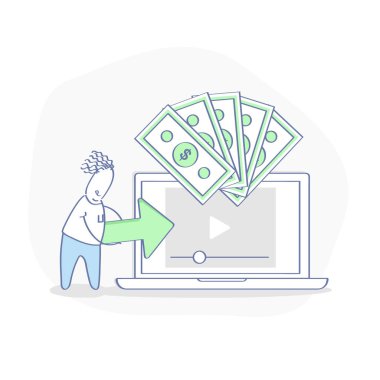 Video reklam veya başına ödeme görünümü kavramı, Cpm, video pazarlama illüstrasyon