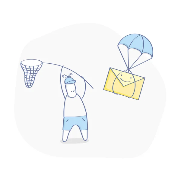 Ricezione di un messaggio, pacco, concetto di illustrazione e-mail in arrivo, elemento vettoriale UX UI per il design — Vettoriale Stock