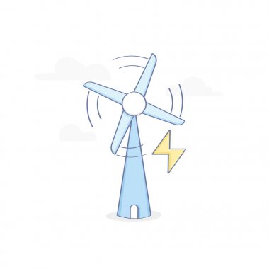 Eko yeşil enerji. Rüzgar güç istasyonu, yel değirmeni veya rüzgar türbini. Yenilenebilir enerji, sürdürülebilir teknoloji, ekoloji çözümleri sembolü. Web sitesi, mobil uygulaması, yeşil akıllı şehir için öğe.