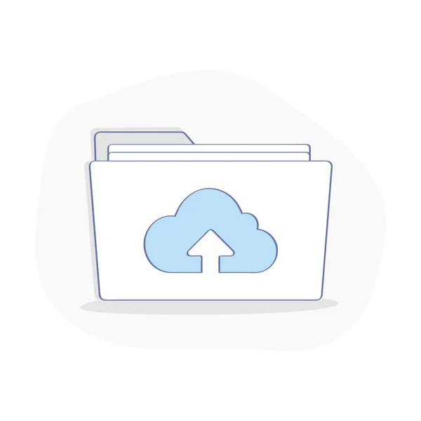 云存储矢量图标 带有云符号的文件夹中的文档 平面轮廓孤立的插图白色背景的网页和移动设计 优质设计 — 图库矢量图片