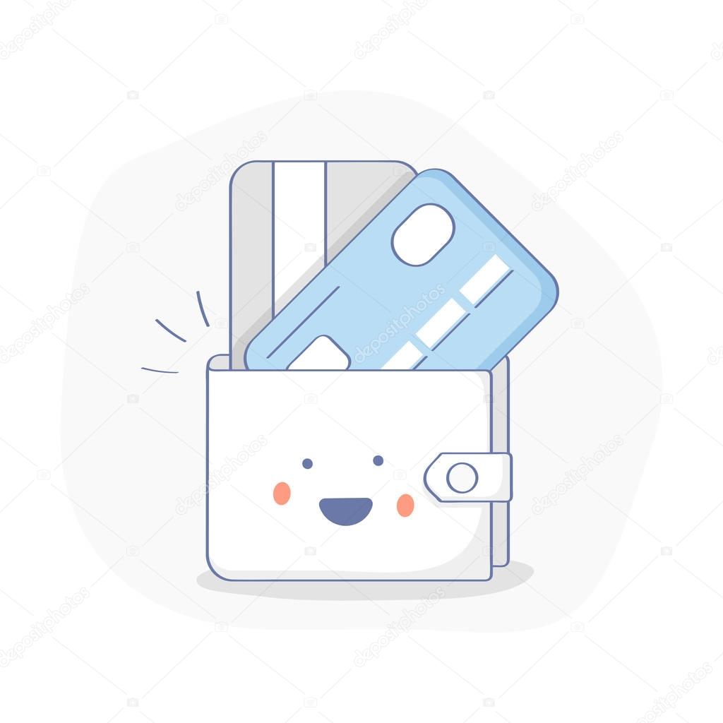 Profit or Money Income icon concept. Happy Wallet with Credit Cards. Earnings, wages. Cute premium quality vector illustration for Website Element, Mobile websites, Apps.