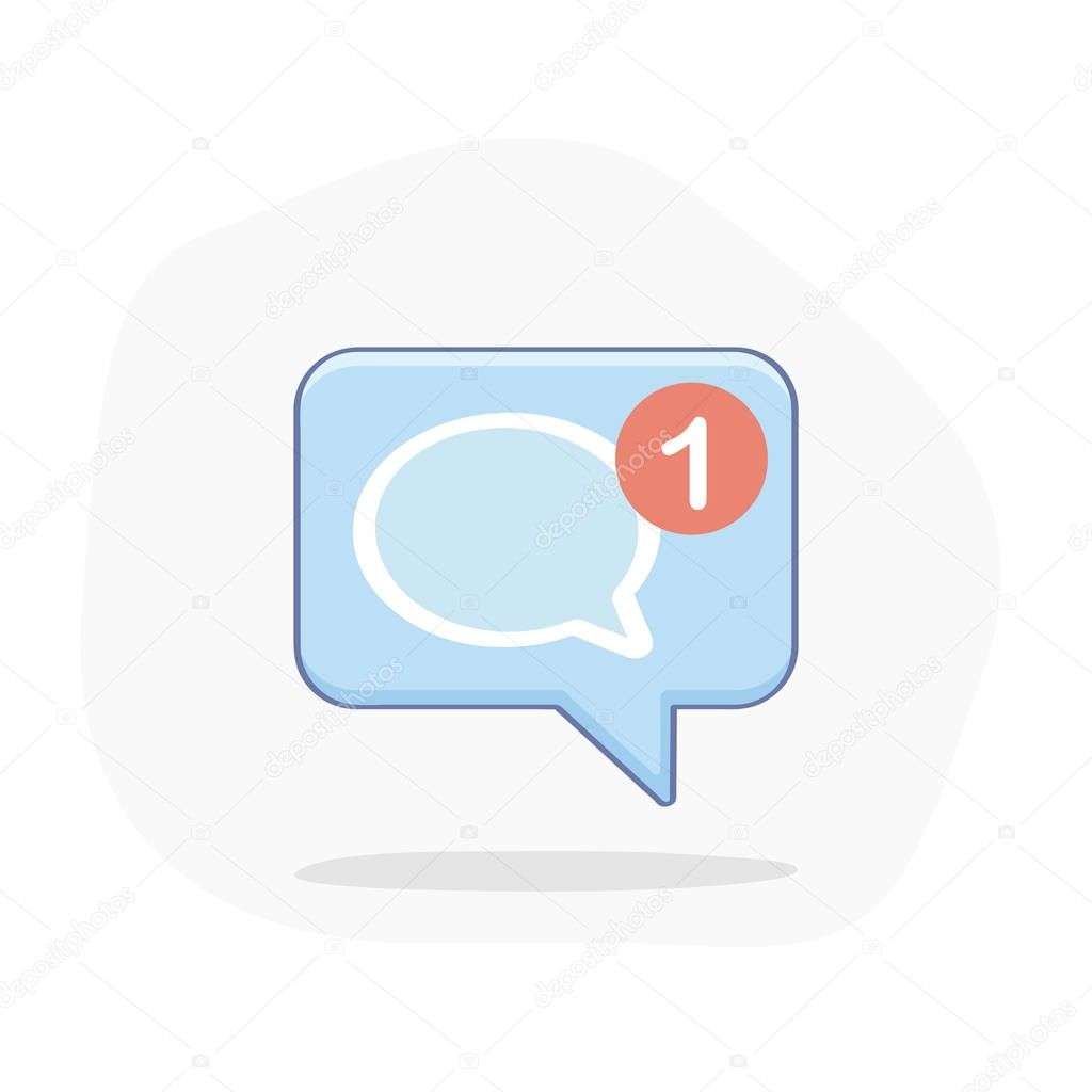 New Message, Dialog, Chat Notification icon vector isolated on white background. Speech Bubble on blue pin. Flat outline design, Push UI element for web and mobile design.