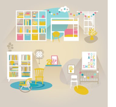 Çocuk odası iç vektör takımı