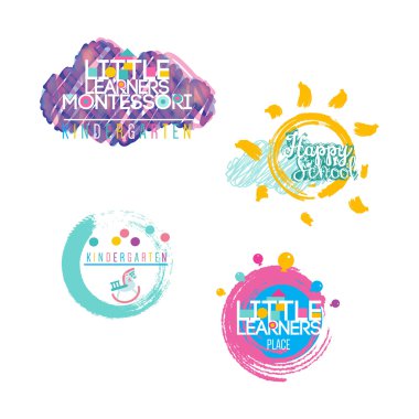 Erken eğitim, anaokulu, okul, Sanat Terapisi Logotype set