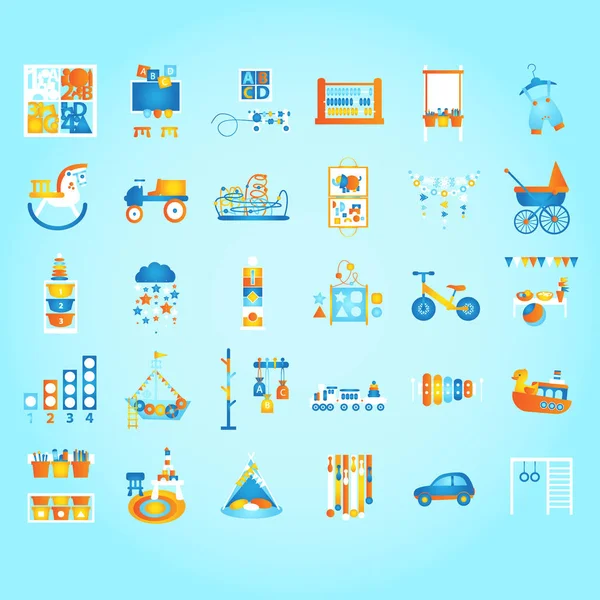 Play and Learn, Early developing. Preschool and Kids Set. Flat style vector illustration. — Stock Vector