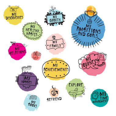 Zaman yönetimi handdrawn simgeler kümesi