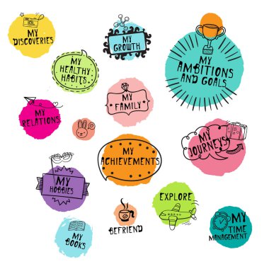 Zaman yönetimi için çizilmiş simgeler kümesi