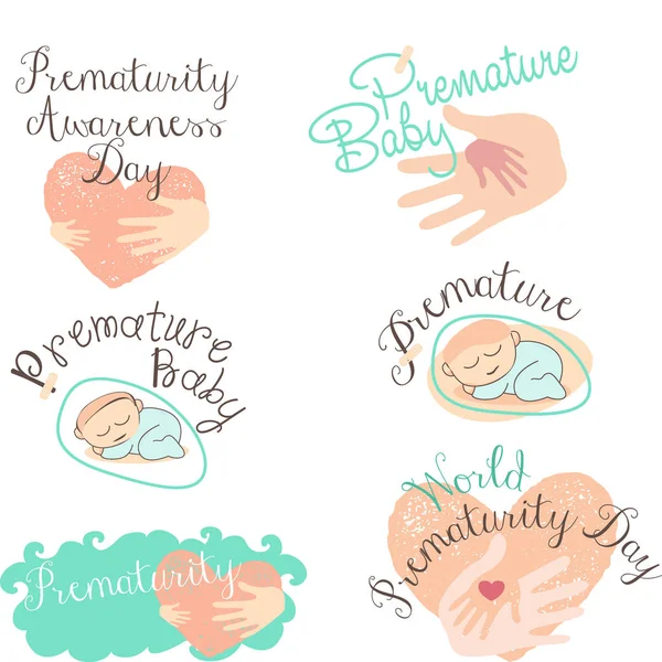 Logotype ve prematürite gün ve erken bebek için simgeler kümesi — Stok Vektör