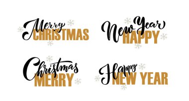 Tipografi neşeli Noel ve mutlu yeni yıl