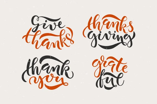 Conjunto de cartaz tipográfico de Ação de Graças desenhado à mão — Vetor de Stock