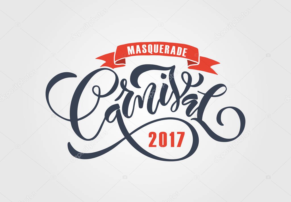 Hand drawn 'Carnival' as Carnival Fair logotype, badge/icon. Carneval party, masquerade poster/card/invitation/banner. Carnival vector lettering typography. Carnival calligraphy. Carnival Party