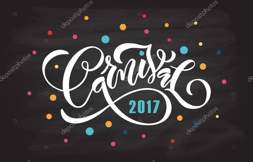 Hand drawn 'Carnival' as Carnival Fair logotype, badge/icon. Carneval party, masquerade poster/card/invitation/banner. Carnival vector lettering typography. Carnival calligraphy. Carnival Party