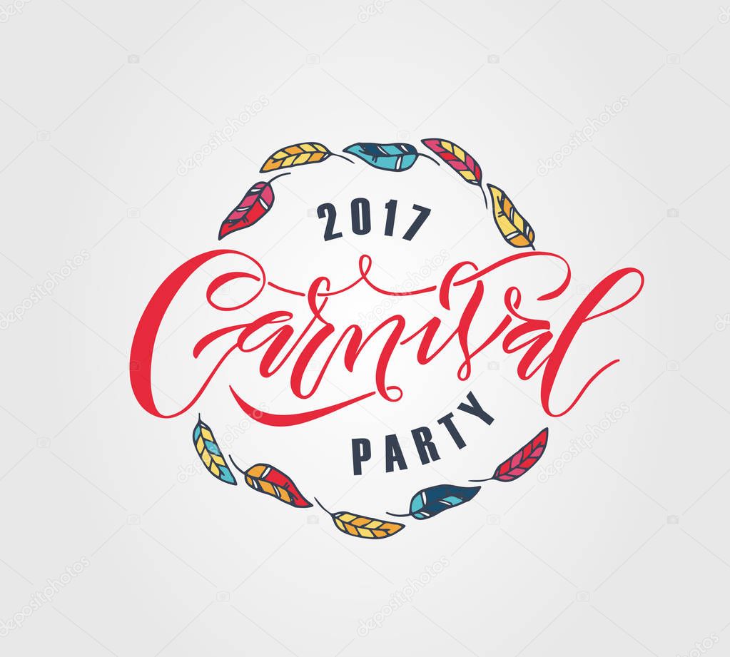Hand drawn 'Carnival' as Carnival Fair logotype, badge/icon. Carneval party, masquerade poster/card/invitation/banner. Carnival vector lettering typography. Carnival calligraphy. Carnival Party