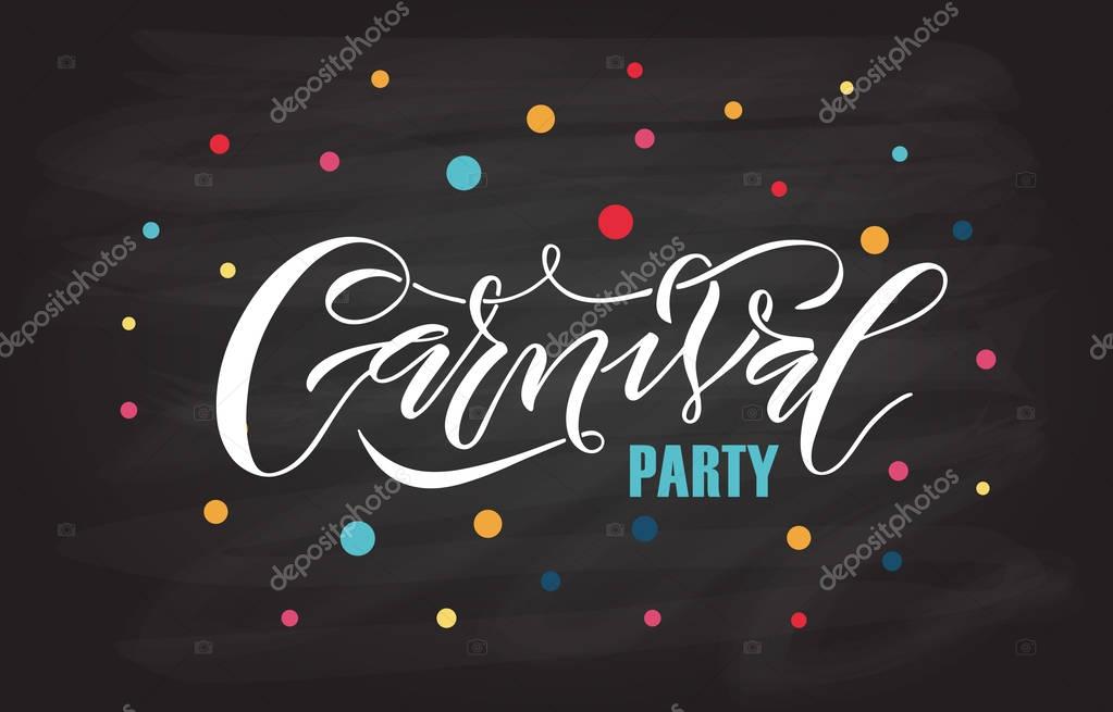 Hand drawn 'Carnival' as Carnival Fair logotype, badge/icon. Carneval party, masquerade poster/card/invitation/banner. Carnival vector lettering typography. Carnival calligraphy. Carnival Party