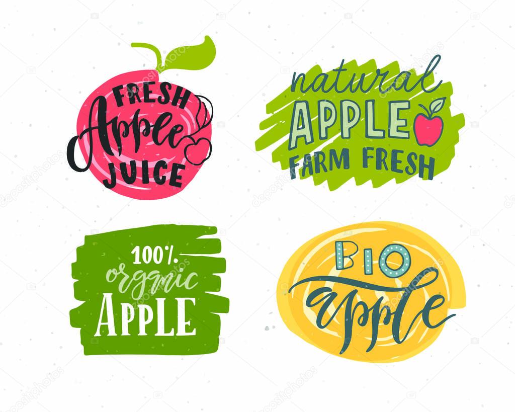 Set of organic food labels and elements, vector illustration