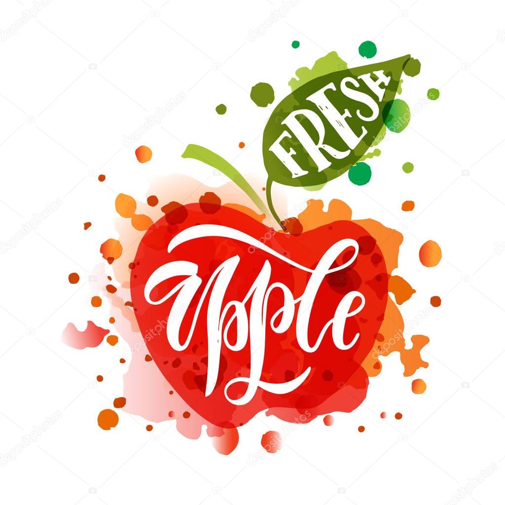 Hand sketched apple lettering typography. Hand drawn apple fruit design style, vector illustration
