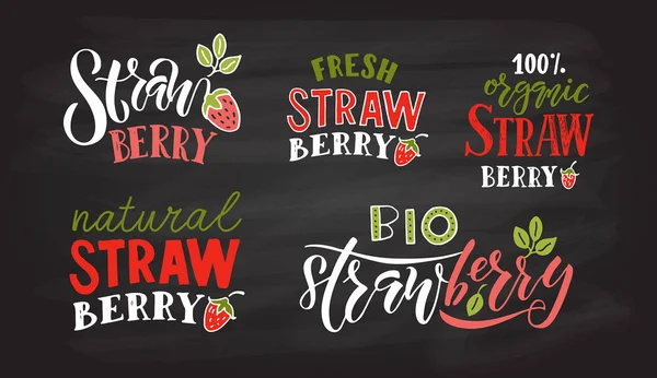 Lettrage à la fraise dessiné à la main — Image vectorielle