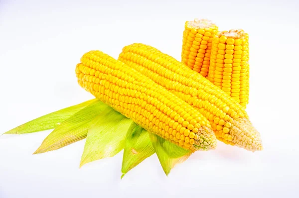 Reifer Mais Auf Dem Maiskolben Auf Weißem Hintergrund — Stockfoto