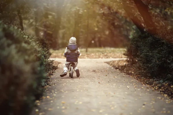 Enfants conduisant un vélo dans le parc — Photo