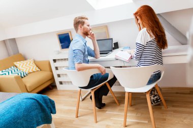 Güzel çift evde çalışma 