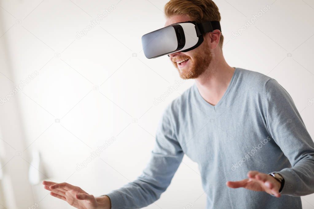 Man wearing future technology VR glasses