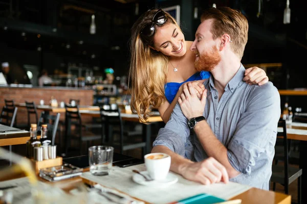 Beautiful man and woman flirt — Stock Photo, Image